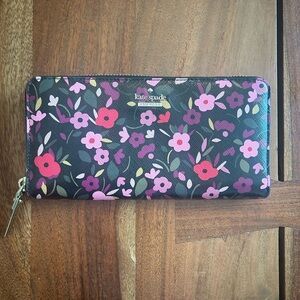 Kate Spade Black Wallet with Pink Floral Design
